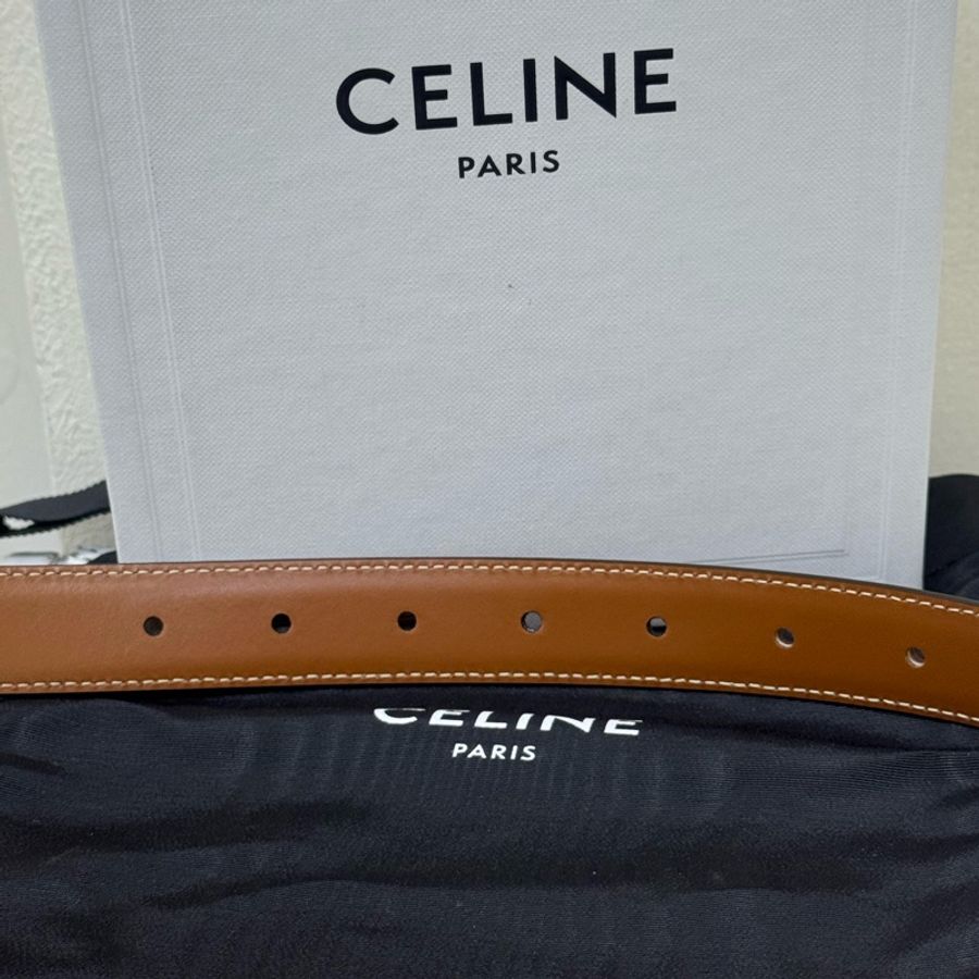 Celine經典棕色凱旋門皮帶-13