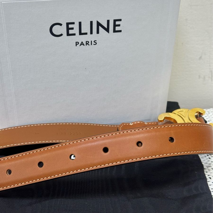 Celine經典棕色凱旋門皮帶-15