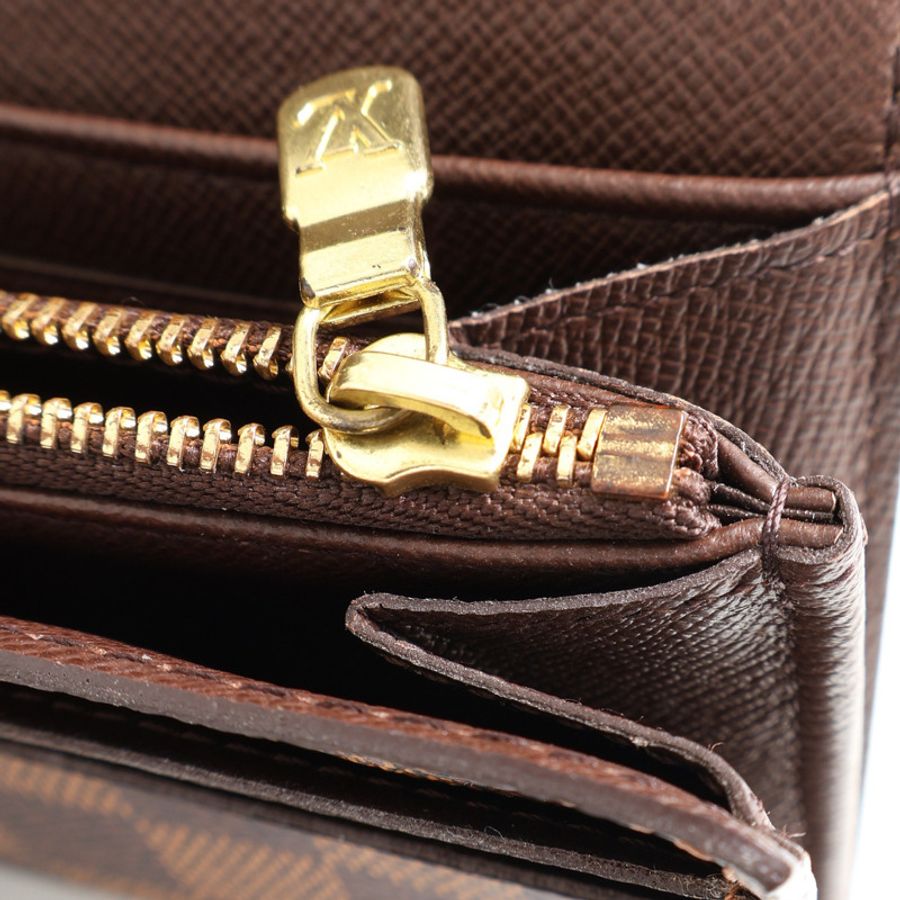 LOUIS VUITTON LV 路易威登 Porte Monnaie Credit 扣式 長夾 棕色 棋盤格帆布 N61725-8