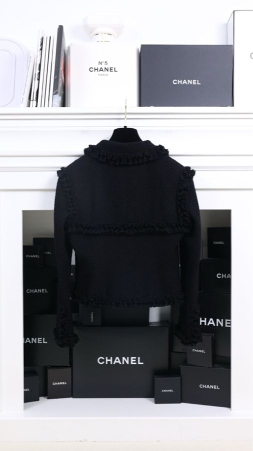 Chanel 03年黑色花边领滚边外套-1
