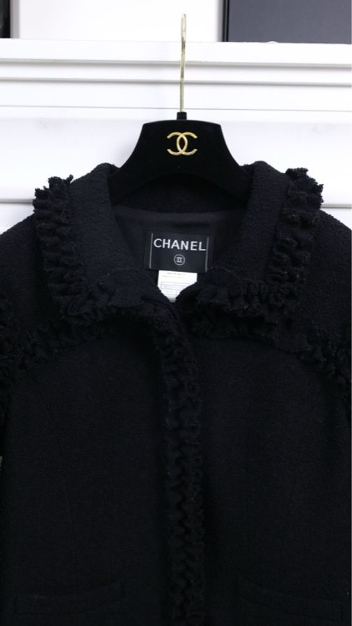 Chanel 03年黑色花边领滚边外套-6