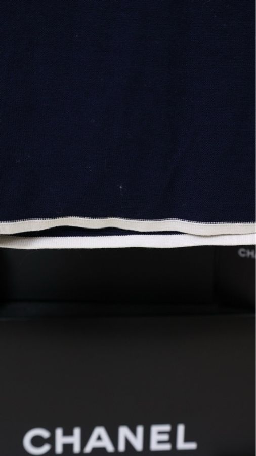 Chanel 蓝色针织白色滚边背心半裙套装-19