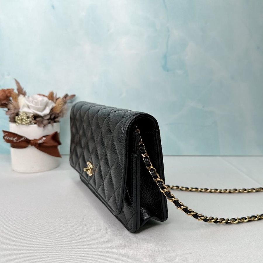CHANEL 黑金荔枝皮woc鏈帶包-2