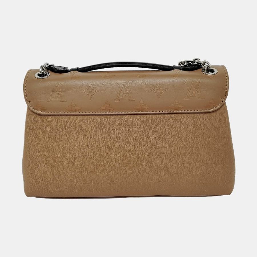 LOUIS VUITTON 棕色牛皮老花壓紋肩揹包-4