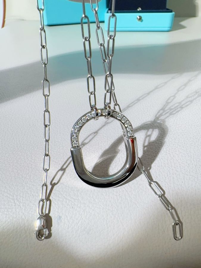 Tiffany蒂芙尼 lock系列 18K白金半鑽雙U形鎖項鍊,中號-3