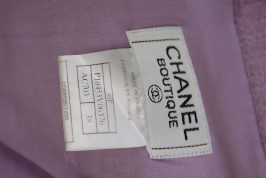 Chanel 98年香芋紫四口袋V领上衣半裙套装-20