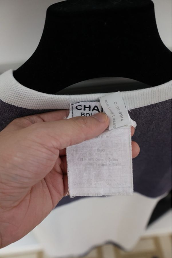Chanel日光金扣海军蓝拼色短袖连衣裙-11