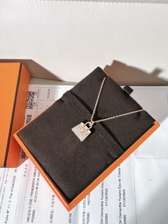 Hermes愛馬仕 玫瑰金滿鑽 birkin項鍊-3