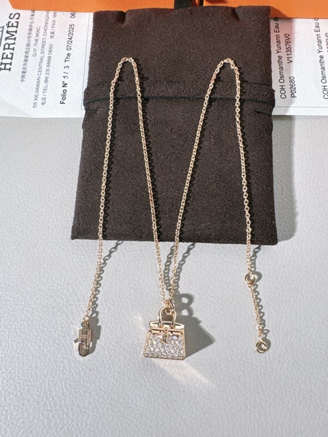 Hermes愛馬仕 玫瑰金滿鑽 birkin項鍊-4