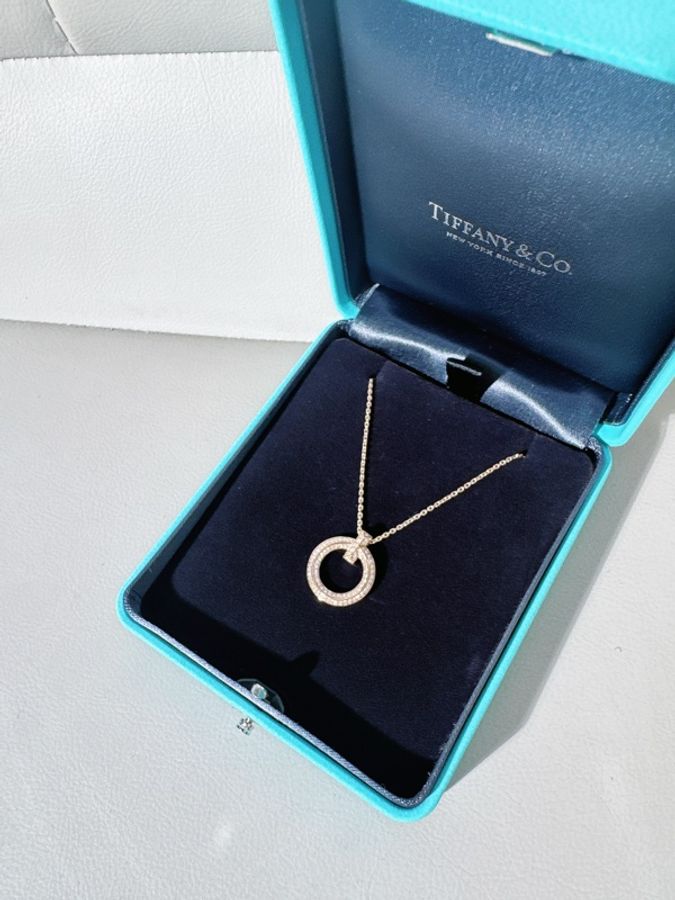 Tiffany蒂芙尼 T系列 18K玫瑰金滿鑽T1圈形項鍊,小號-2
