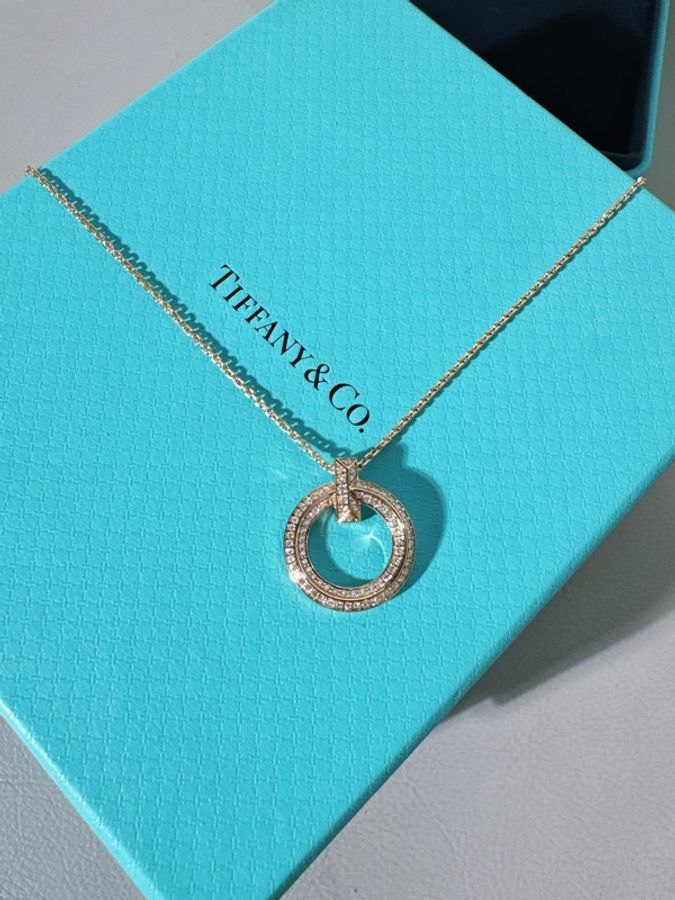 Tiffany蒂芙尼 T系列 18K玫瑰金滿鑽T1圈形項鍊,小號-3