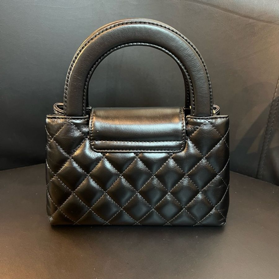 Chanel 香奈兒 黑金牛皮Kelly大號手提單肩斜挎包-1