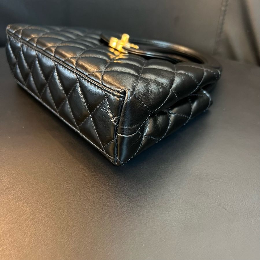 Chanel 香奈兒 黑金牛皮Kelly大號手提單肩斜挎包-6
