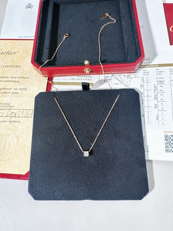 Cartier卡地亞 C DE CARTIER 玫瑰金單鑽牛頭項鍊,鑽石0.32ct-5