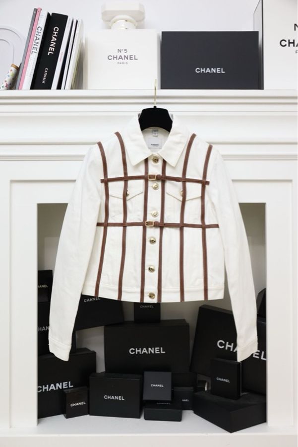 Burberry丹宁牛仔拼皮翻领夹克外套-0