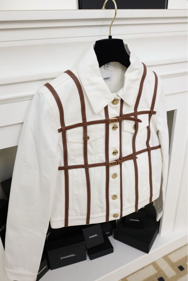Burberry丹宁牛仔拼皮翻领夹克外套-3