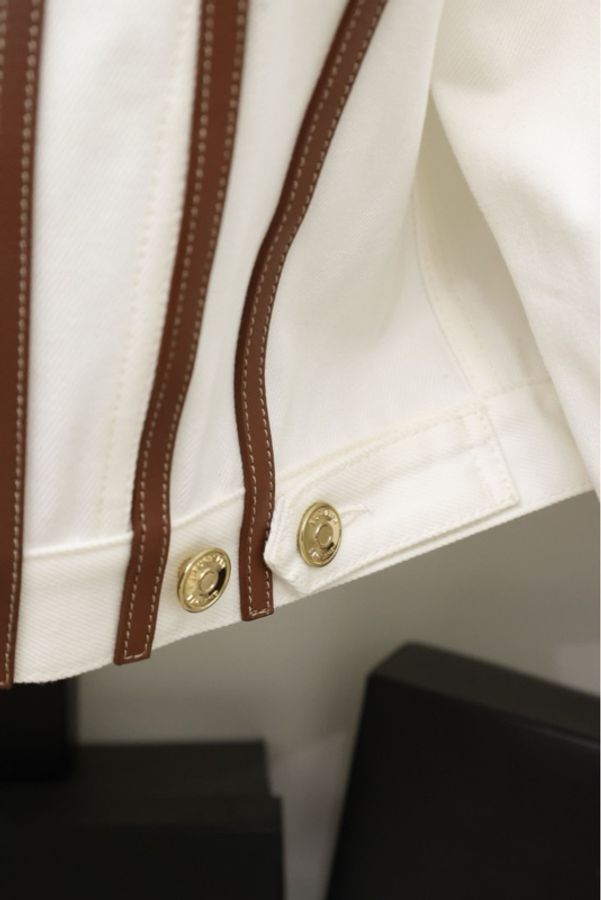 Burberry丹宁牛仔拼皮翻领夹克外套-5
