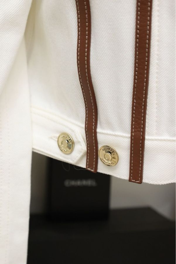 Burberry丹宁牛仔拼皮翻领夹克外套-6
