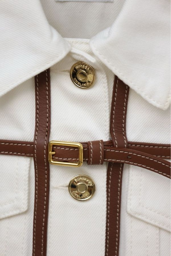 Burberry丹宁牛仔拼皮翻领夹克外套-11