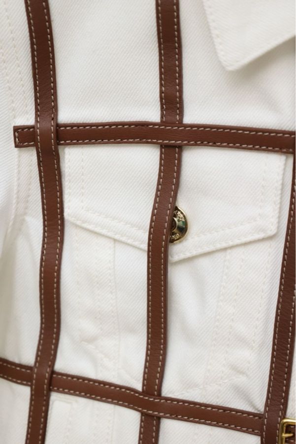 Burberry丹宁牛仔拼皮翻领夹克外套-12