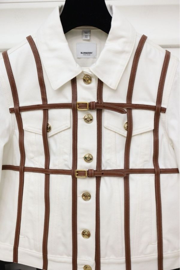 Burberry丹宁牛仔拼皮翻领夹克外套-13