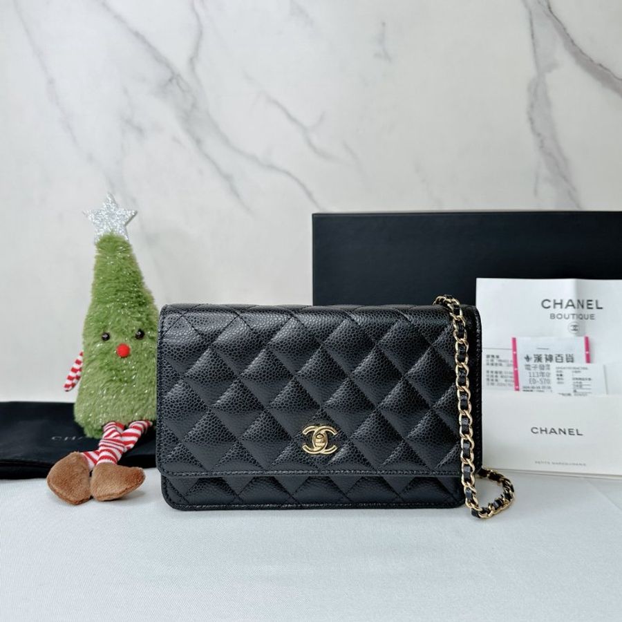 CHANEL Woc黑金荔枝皮鏈帶包-0