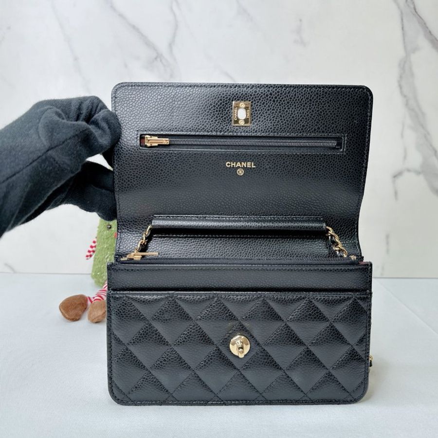 CHANEL Woc黑金荔枝皮鏈帶包-4