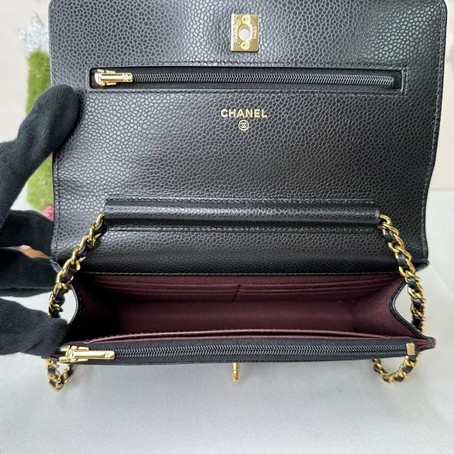 CHANEL Woc黑金荔枝皮鏈帶包-5