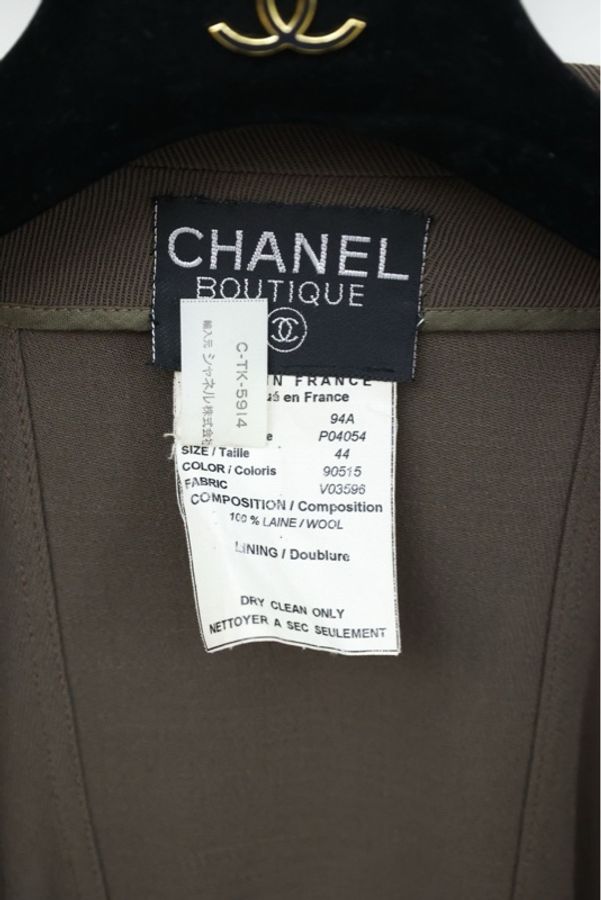 Chanel 94年灰绿色金扣A字摆外套大衣-18