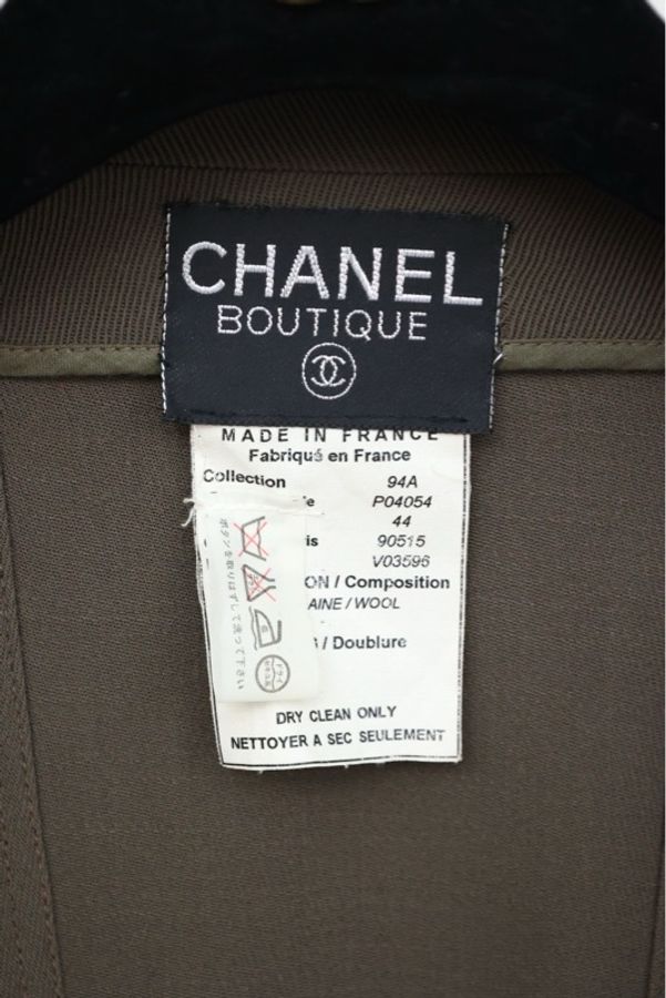 Chanel 94年灰绿色金扣A字摆外套大衣-19