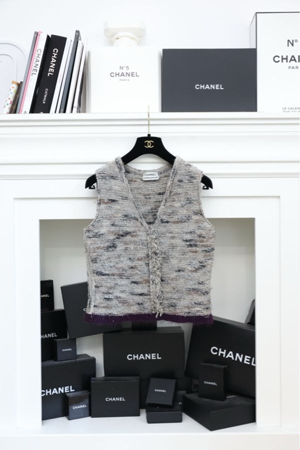 Chanel 99年春夏秀款混色针织背心半裙外套开衫三件套-4