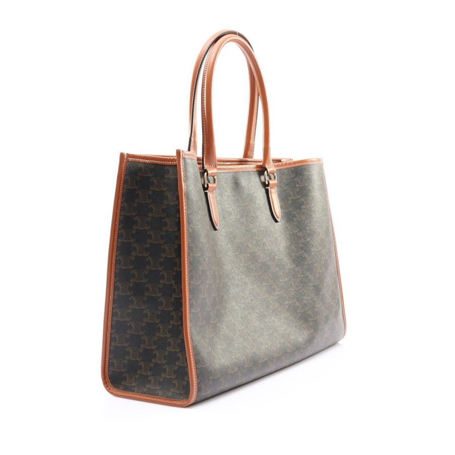 CELINE 賽琳 Horizontal Cabas肩背包 棕色 TRIOMPHE帆布 牛皮 (無鎖頭) 197912BZJ.04LU-1
