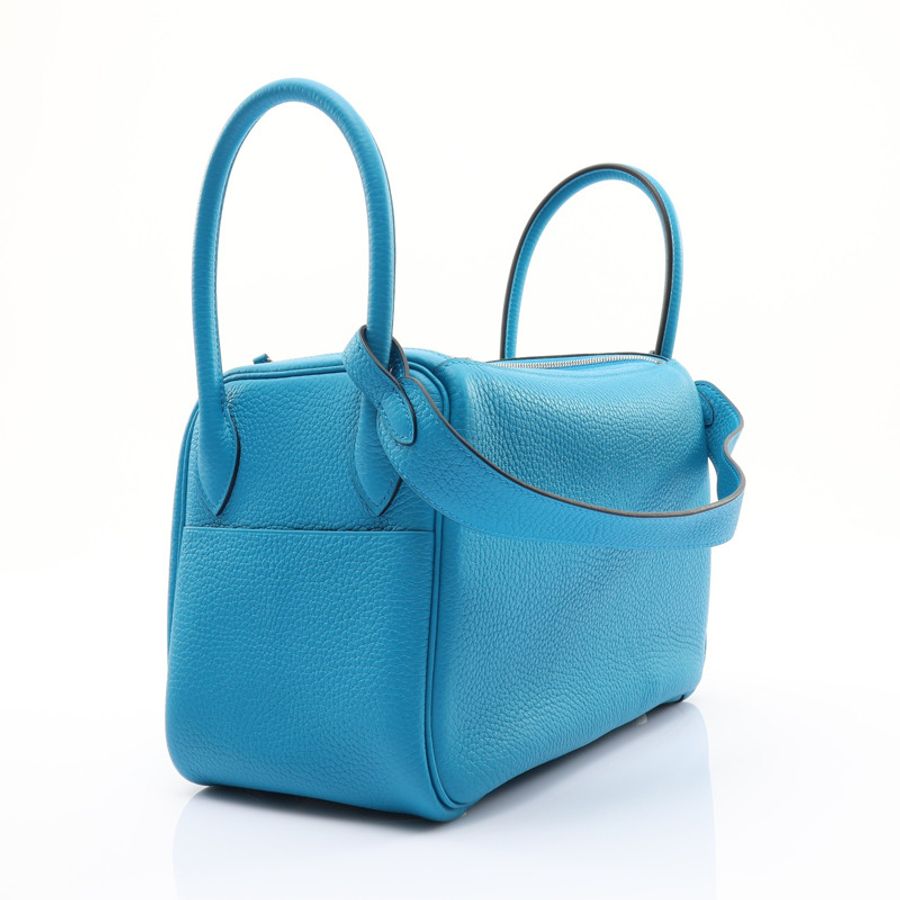 HERMES 愛馬仕 Lindy 26 肩背包 海島藍 Evercolor 牛皮 Z刻 銀扣-1