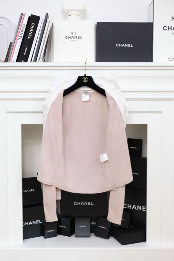 Chanel 04年橡皮粉羊绒针织衬衫假两件-5