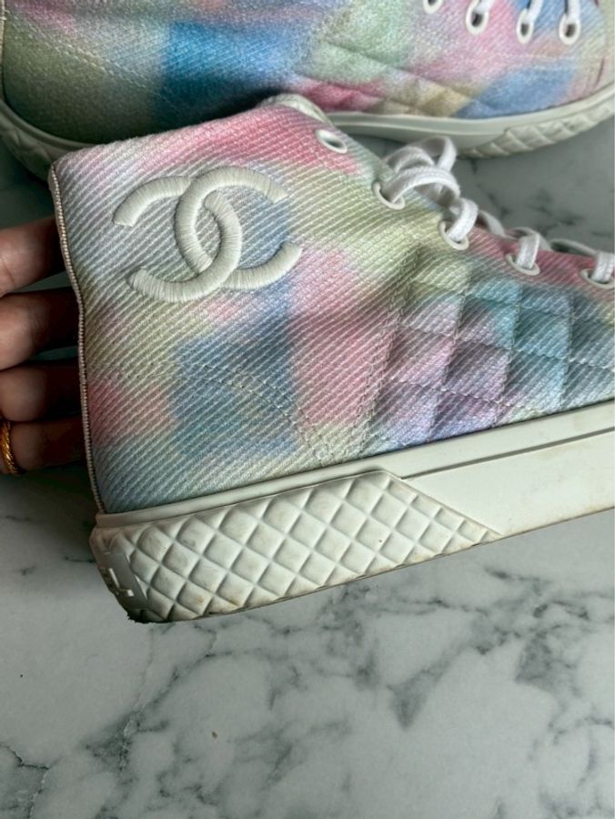 Chanel 絢彩白雙C高筒鞋38.5-3