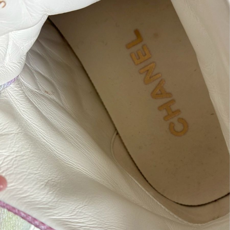Chanel 絢彩白雙C高筒鞋38.5-28