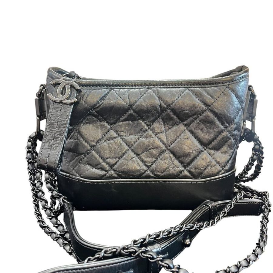 【美收精品】CHANEL香奈兒 Gabrielle de So Black 雙鍊條流浪包 / 斜背包 (小號) 5-742-4