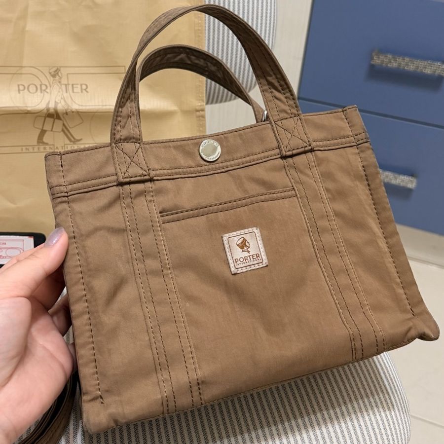 PORTER INTERNATIONAL PAWN手提包(M)側背包 斜背包 單肩包 駝色 咖啡色 卡其色-2