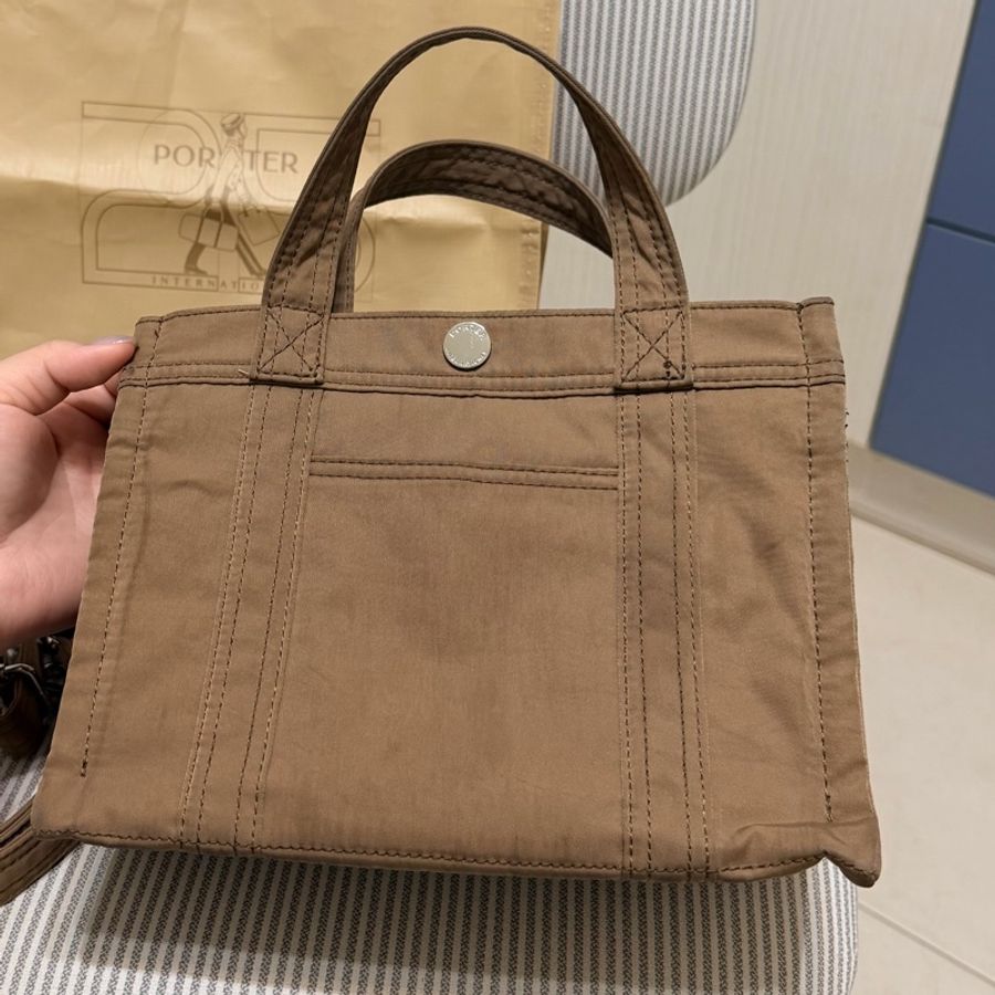 PORTER INTERNATIONAL PAWN手提包(M)側背包 斜背包 單肩包 駝色 咖啡色 卡其色-4