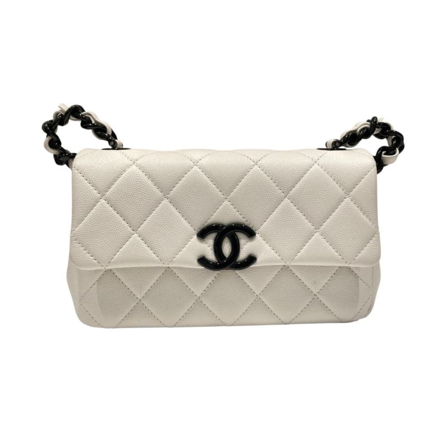 CHANEL 香奈兒 AS2302 CHAIN WITH FLAP BAG 20 熊貓翻蓋包 荔枝牛皮 白色 黑釦-1