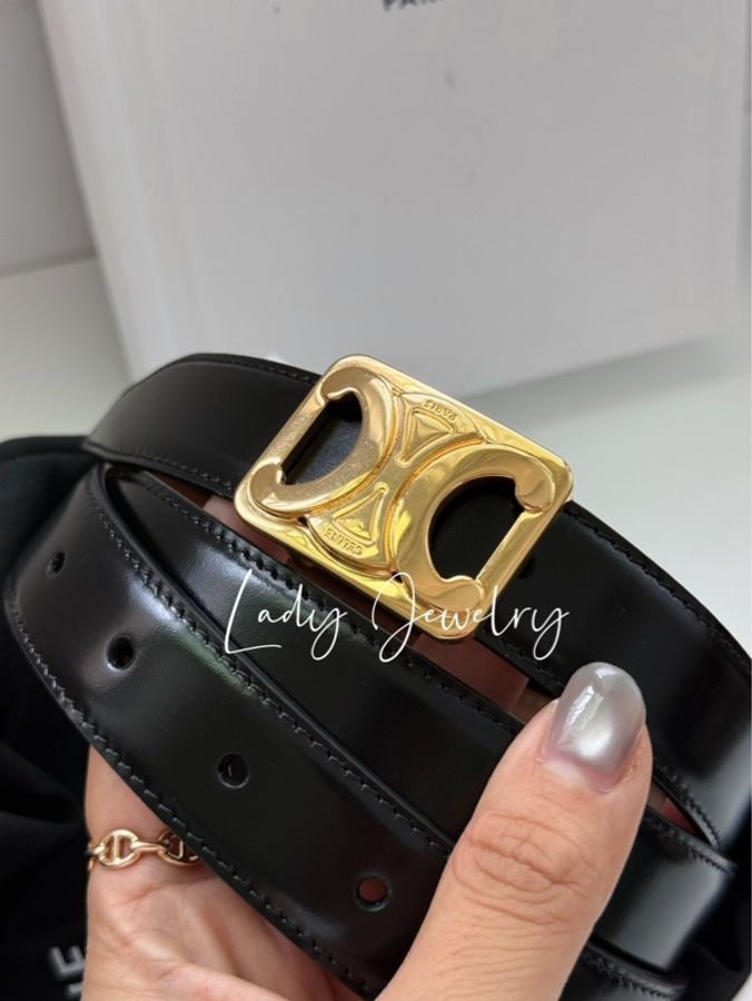 Celine 凱旋門logo全新雙面皮帶-8