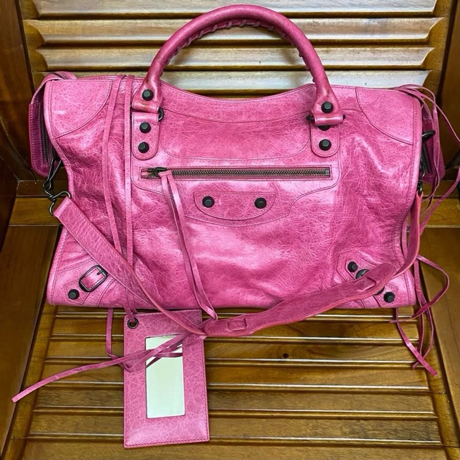 私物-Balenciaga city機車包 桃紅色粉色-0