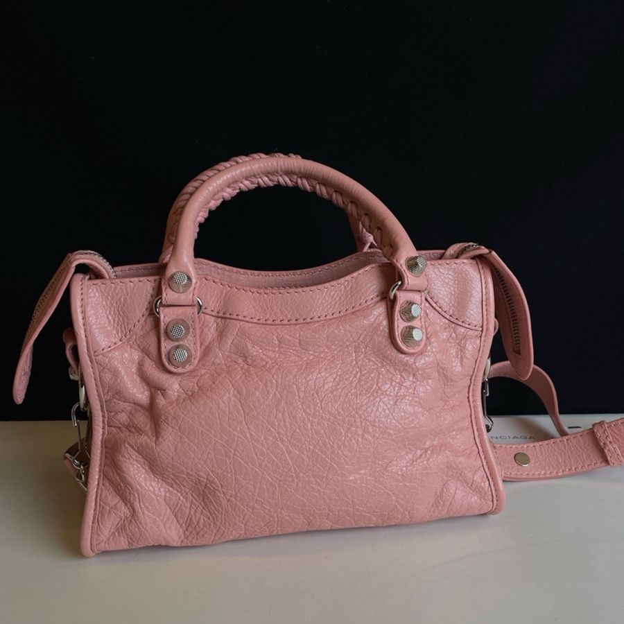 Balenciaga巴黎世家 蜜桃粉mini city小號機車包手提包斜挎包-1