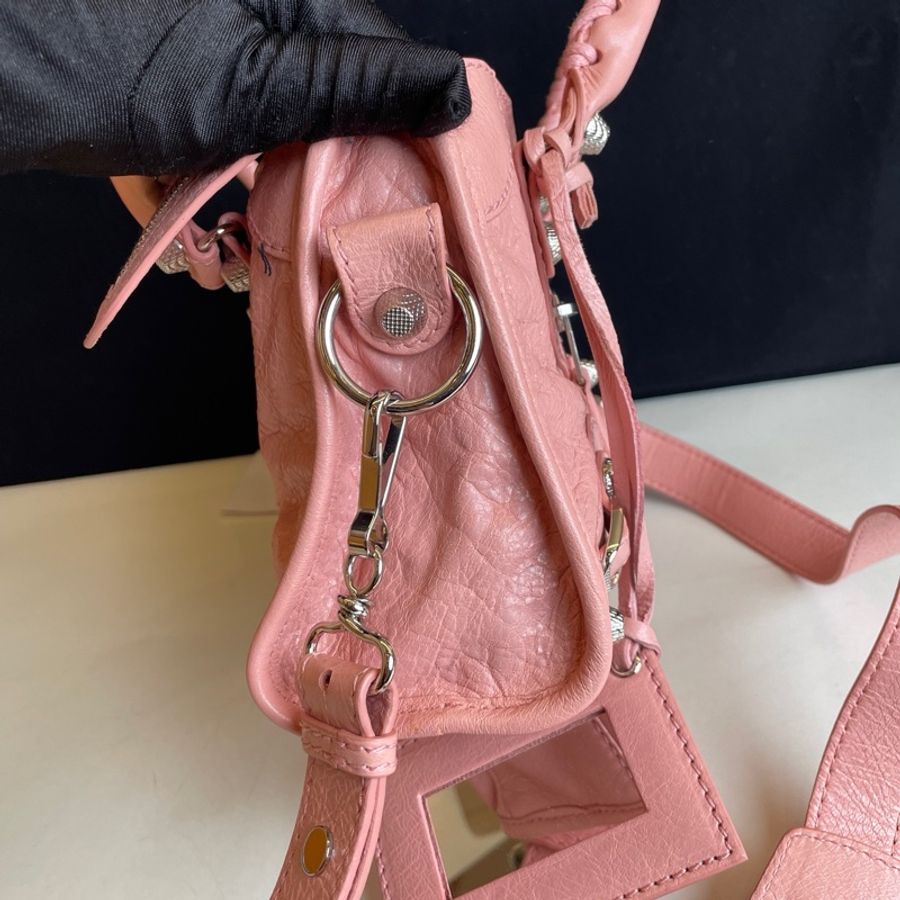 Balenciaga巴黎世家 蜜桃粉mini city小號機車包手提包斜挎包-4
