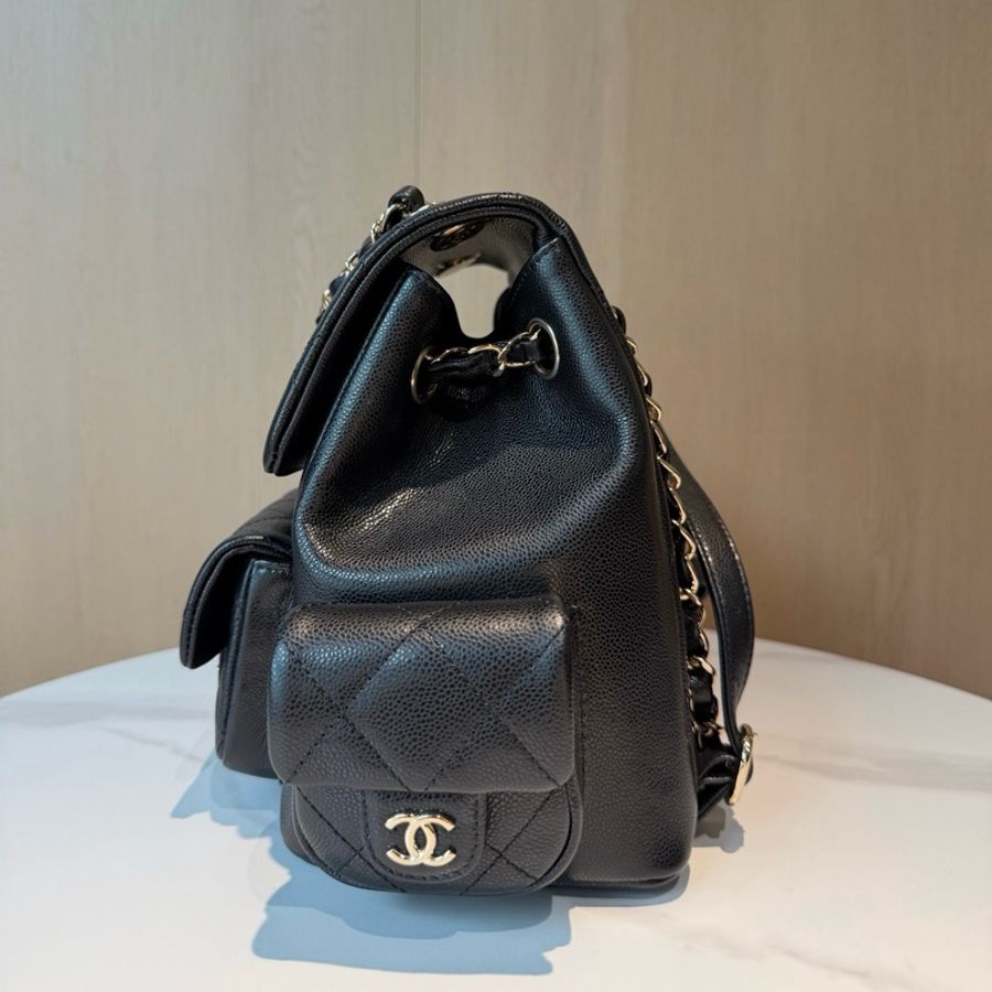 Chanel/香奈兒 黑色荔枝皮Duma炸藥包雙肩包芯片款-3