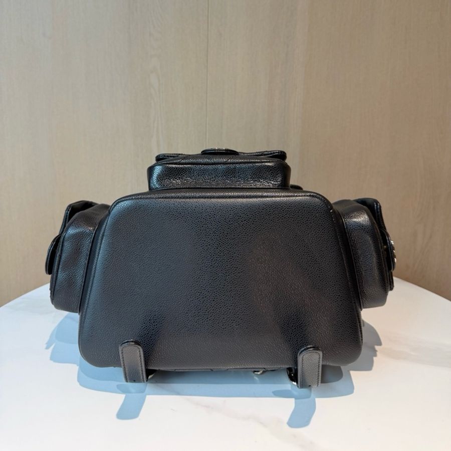Chanel/香奈兒 黑色荔枝皮Duma炸藥包雙肩包芯片款-4