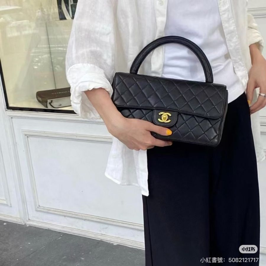 Chanel 香奈兒 handle kelly CF 黑金 手提包 肩背包-11