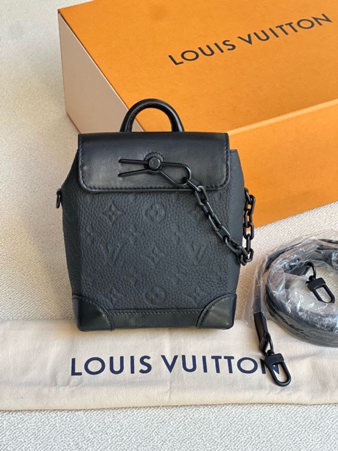 LV 路易威登Nano Steamer 黑色全皮壓紋 單肩斜挎包-0