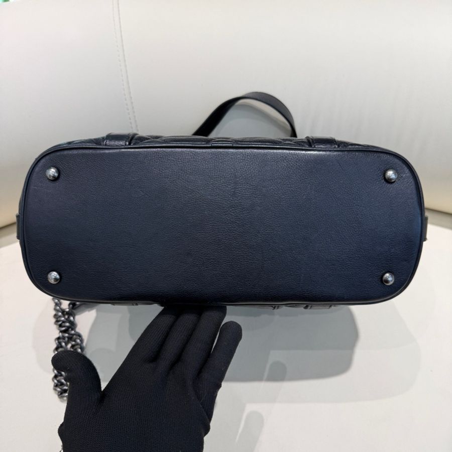 Chanel 香奈兒 黑銀全皮雙口袋 2way tote手提托特包肩背包-4