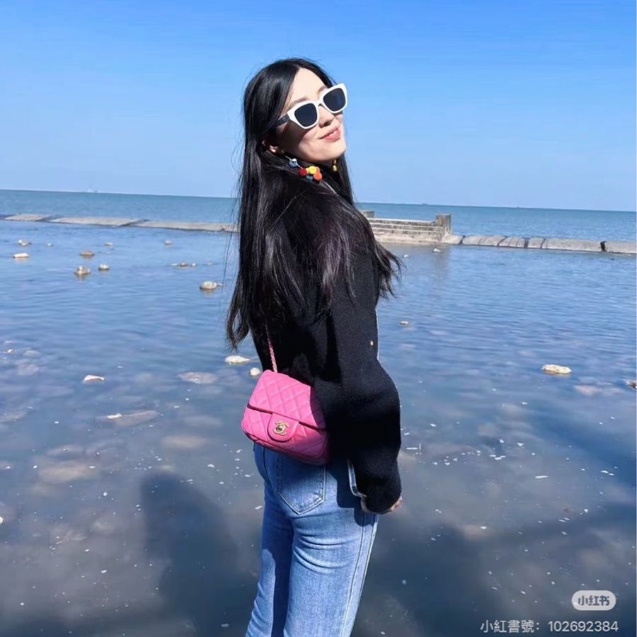 CHANEL 香奈兒 玫粉色 經典 翻蓋 方胖子 CF 斜背包 肩背包 手提包 鏈條包-5